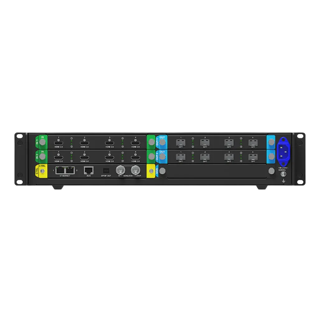 Novastar MX2000 Pro | Contrôleur LED Modulaire Haut de Gamme | Capacité Élevée front view, led video processor running content