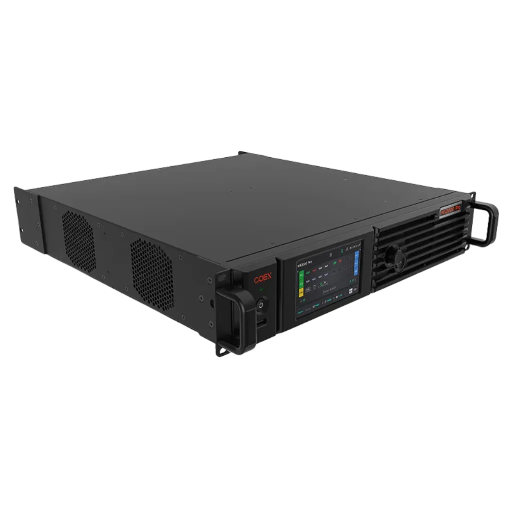 Rear side of the Novastar MX2000 Pro | Contrôleur LED Modulaire Haut de Gamme | Capacité Élevée: rigging, power supply and receiving card