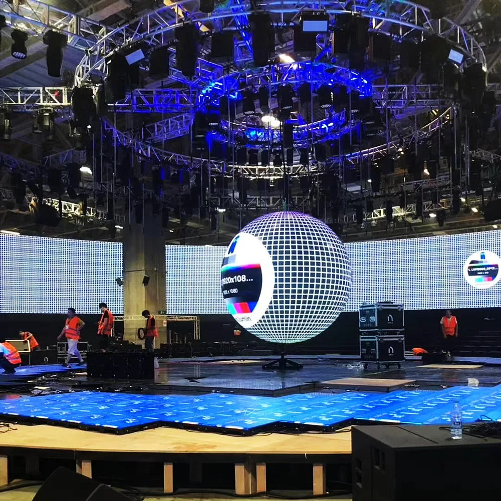 Rear side of the LED SPHERE 100cm - P2: rigging, power supply and receiving card