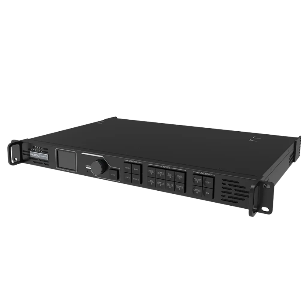 NOVASTAR VX1000 | Contrôleur LED Tout-en-Un 4K | 6,5 Millions de Pixels front view, led video processor running content
