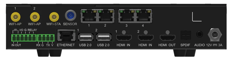 Data and power connectors of the NovaStar TU15 Pro (Player vidéo LED 4K x 2K - 4 Sorties RJ45)