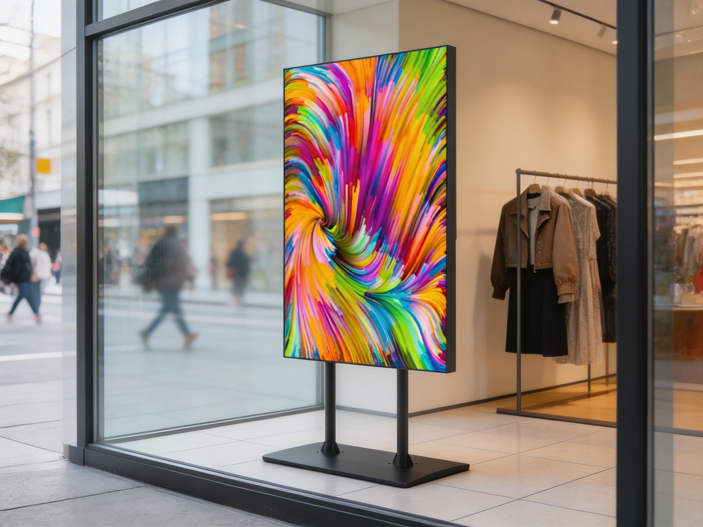WINDOLED P2.5 - 75" - Écran "All-in-One" Haute luminosité pour vitrine de magasin front view, led storefront sign running content