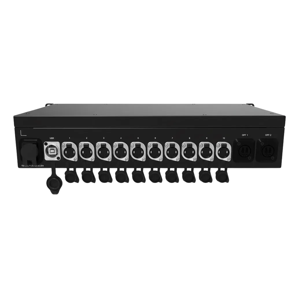 Novastar CVT10 PRO-S | Convertisseur Fibre Optique PRO | 10 Ports Gigabit Ultra Fiable vue de face, convertisseur vidéo led en fonctionnement
