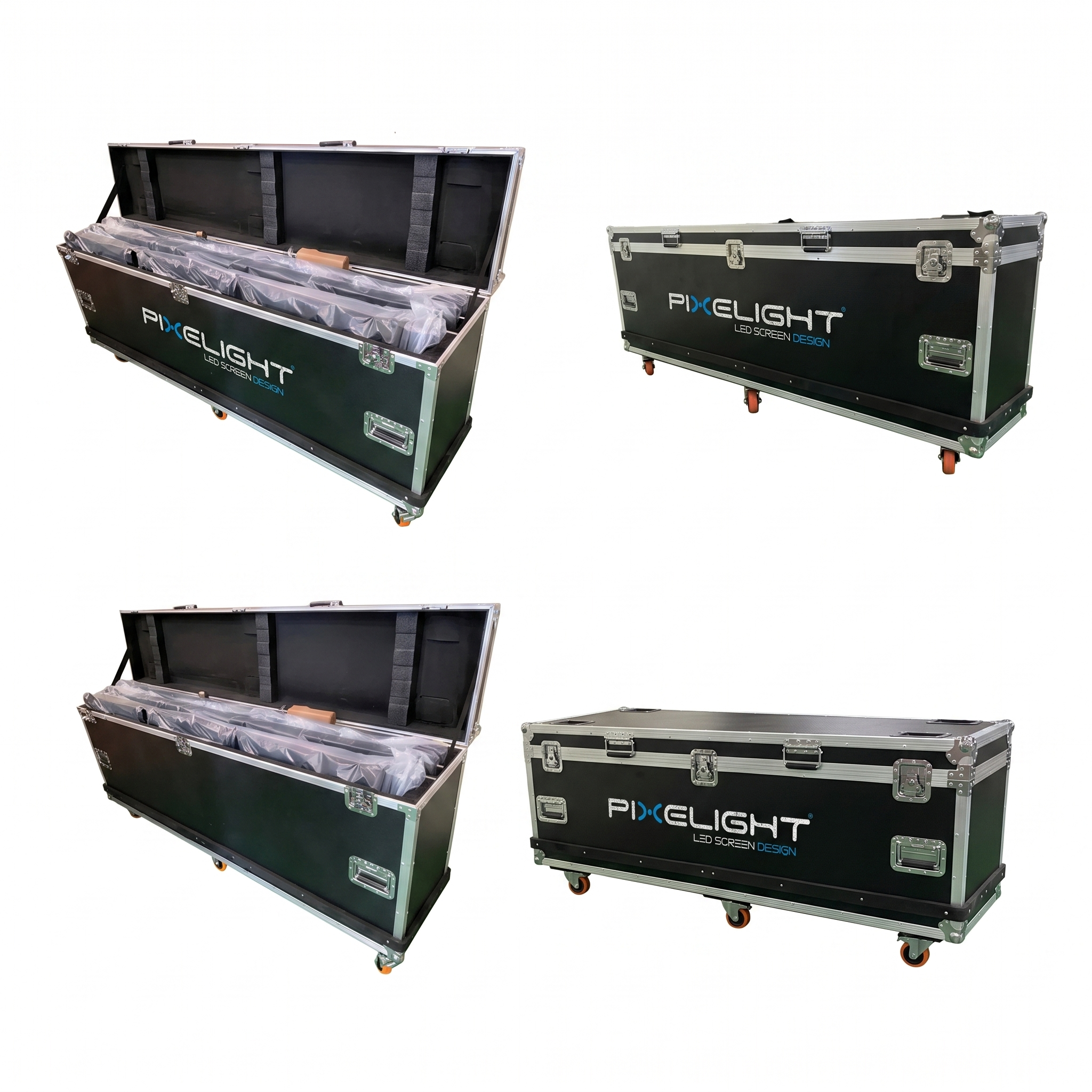Flight case pour DIGICOM vue de face, flight case led en fonctionnement