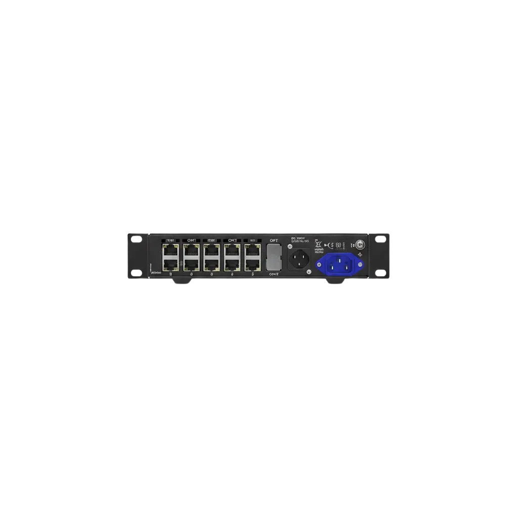 Novastar CVT10-S | Convertisseur Fibre Optique | 10 Ports Ethernet vers Fibre vue de face, convertisseur vidéo led en fonctionnement
