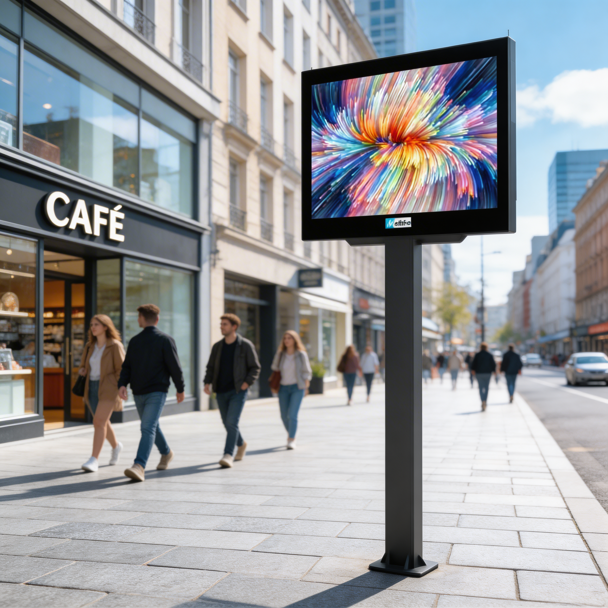 MEDIACITY 2H - P2.9 - Mobilier urbain - Totem Vidéo LED pour Publicité et Communication front view, digital street furniture running content