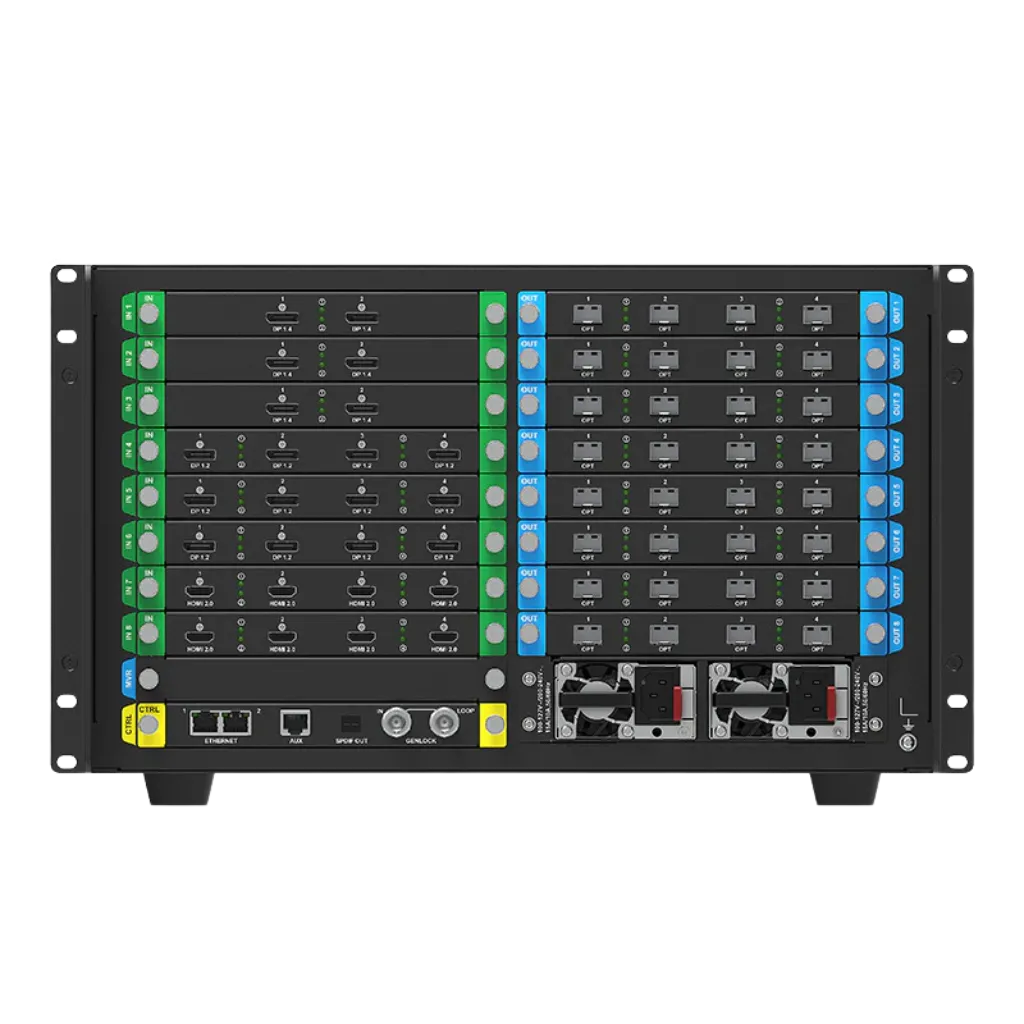 Novastar MX6000 Pro | Contrôleur LED Modulaire 8K+ | Capacité Colossale 141 Millions de Pixels vue de face, processeur vidéo led en fonctionnement