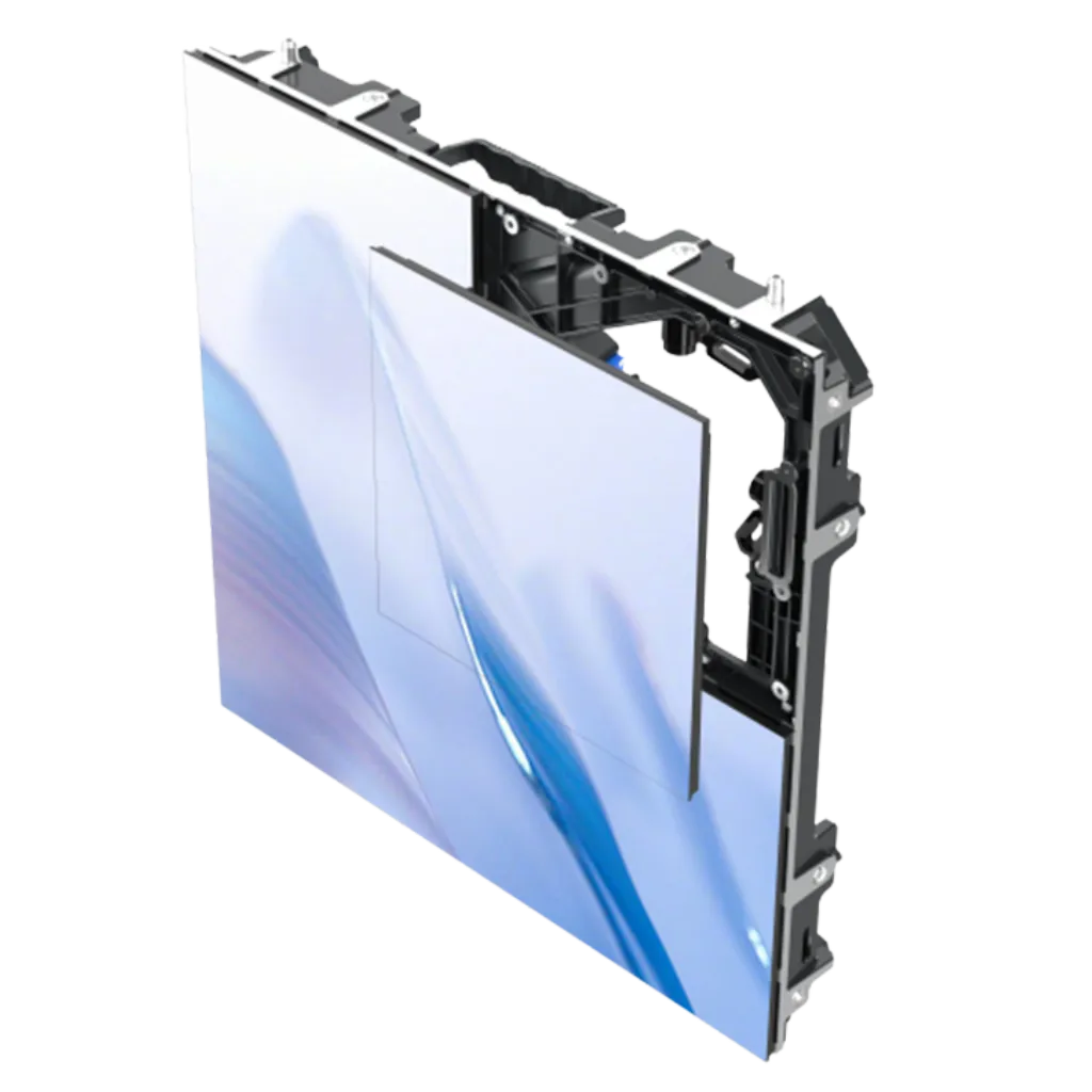 Rear side of the LEDMATRIX 2.6 indoor BF: rigging, power supply and receiving card