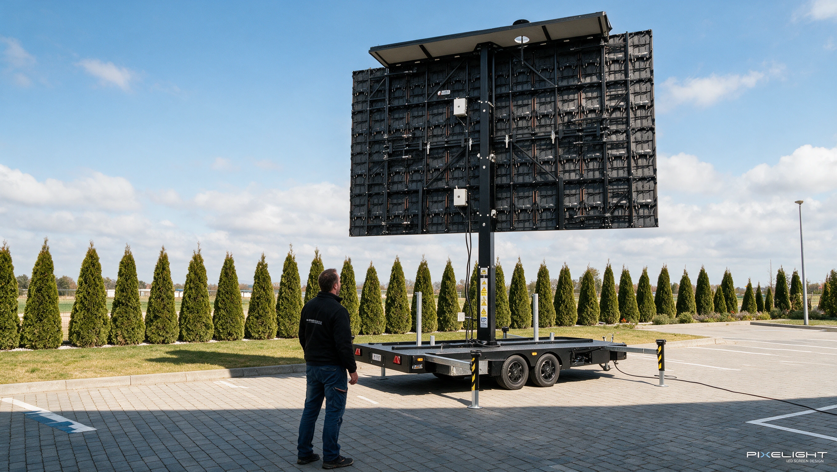 Détail du module LED du StageScreen 15 – Écran LED mobile compact sur remorque | Pixelight (maille et masque)