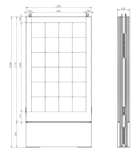 Rear side of the TOTEM LED Double Face- TL2,9DF: rigging, power supply and receiving card