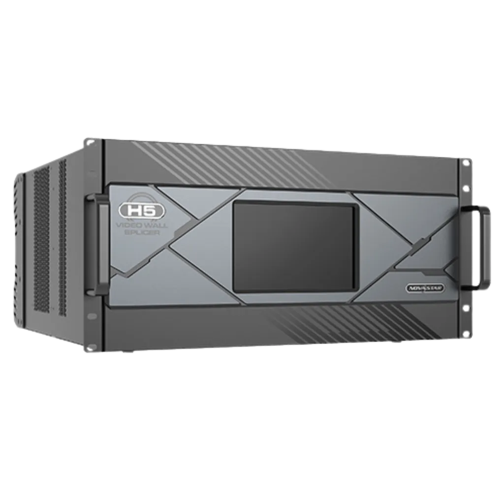 Novastar H5 | Contrôleur LED Modulaire 8K | Ultra-Faible Latence pour Broadcast front view, novastar led processor running content