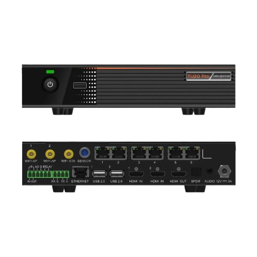 Novastar TU 20 Pro (Player vidéo LED 4K - 6 Sorties RJ45) front view, led multimedia player running content