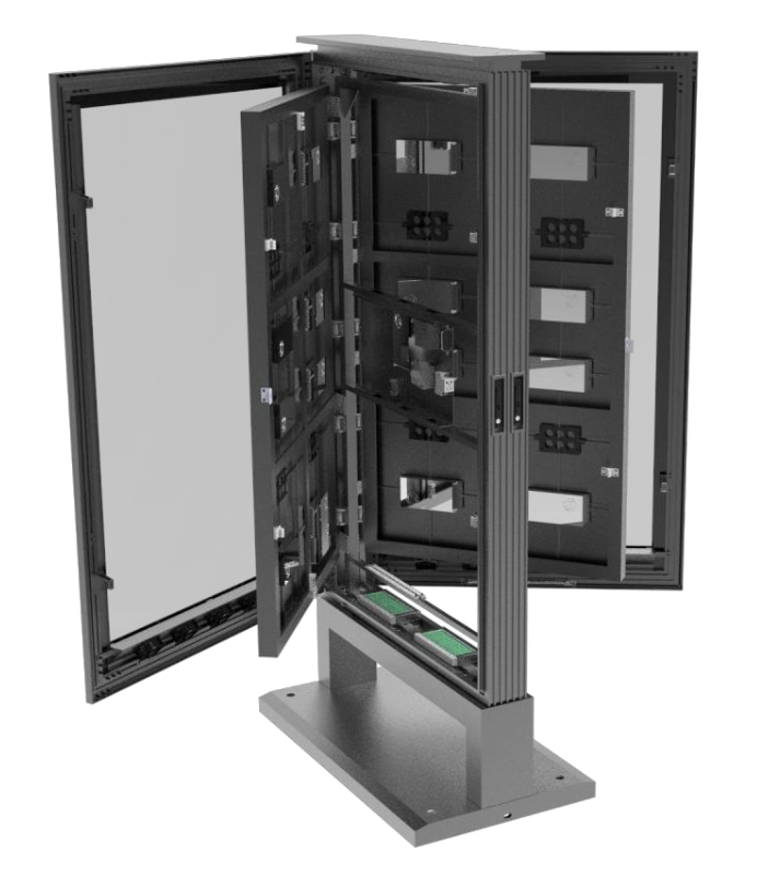 LED TOWER 80 DUAL - P2.9 - Totem Vidéo LED pour Publicité et Communication - Mobilier urbain front view, digital street furniture running content