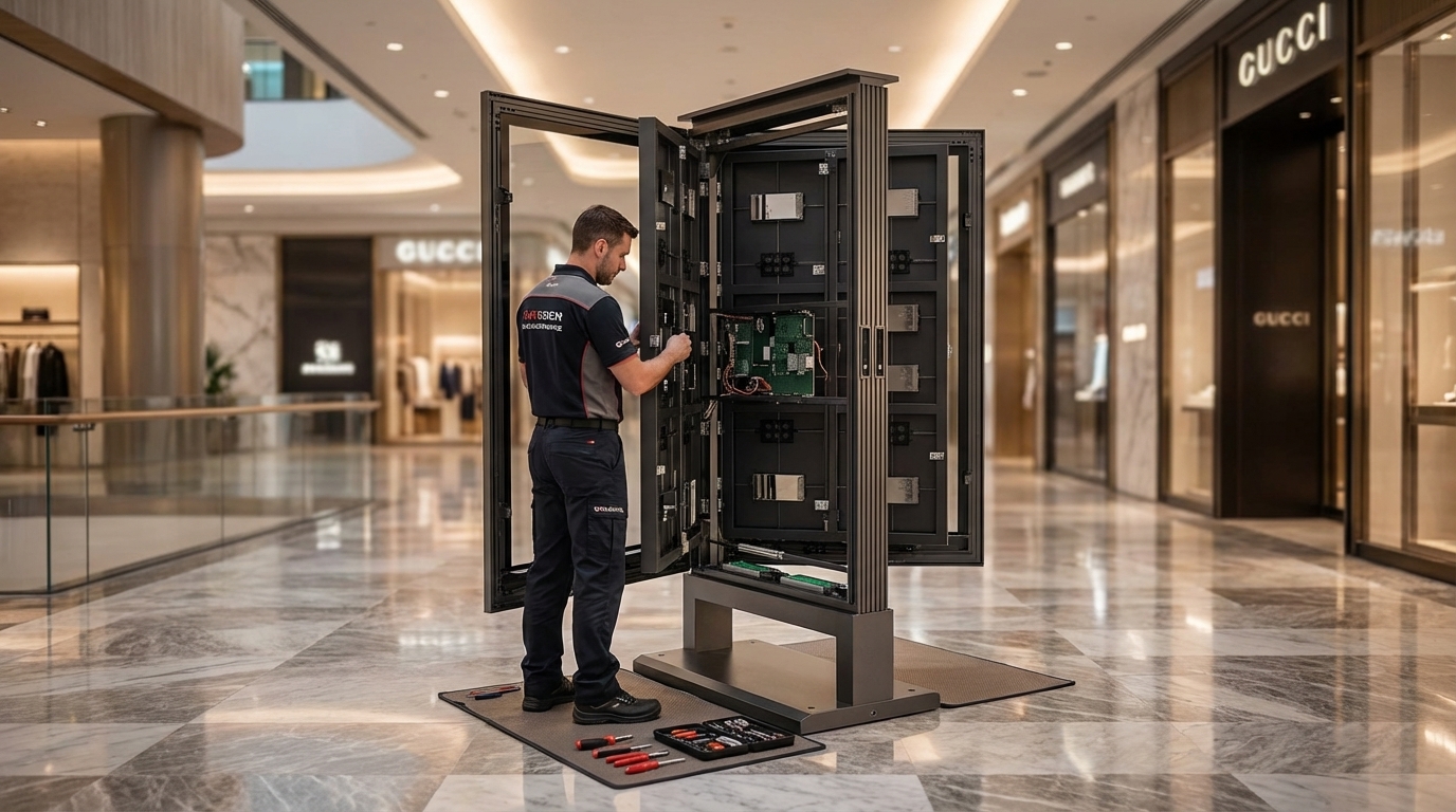 Data and power connectors of the LED TOWER 80 DUAL - P2.9 - Totem Vidéo LED pour Publicité et Communication - Mobilier urbain
