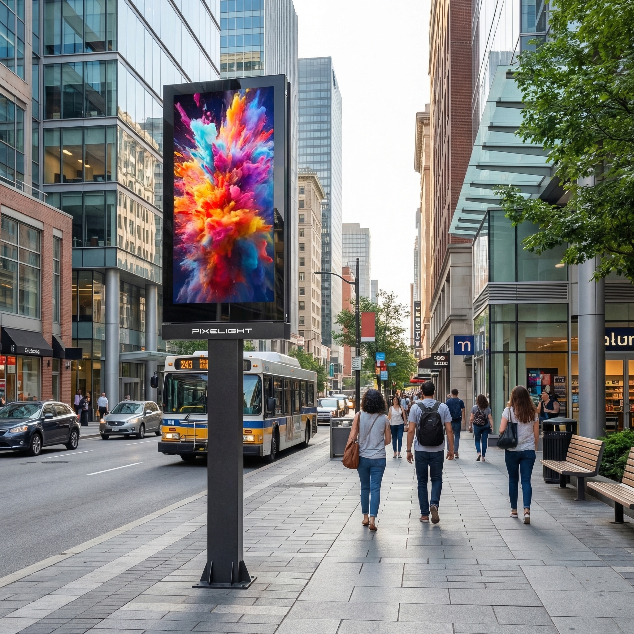 Close-up of the MEDIACITY 2V DUAL - P2.9 - Mobilier urbain double face - Totem Vidéo LED pour Publicité et Communication LED module (pitch and mask)