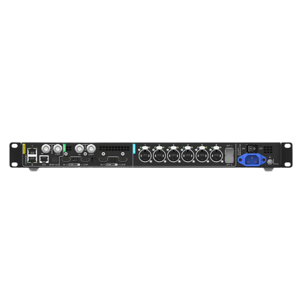 Novastar MX20 | Contrôleur LED Tout-en-un Professionnel (3.9 Mpx) front view, led video processor running content