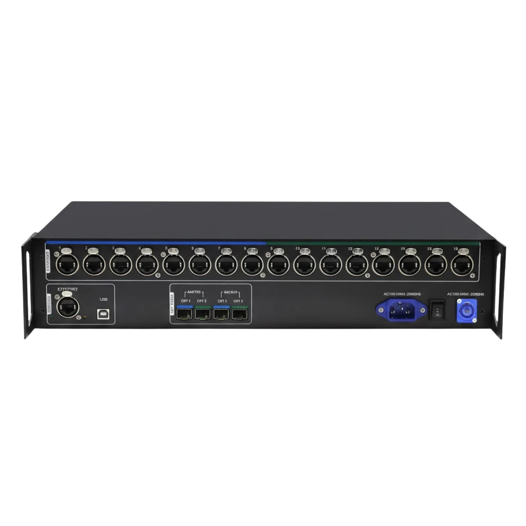 Novastar CVT4K-S | Convertisseur Fibre Optique 4K | Transport UHD Longue Portée front view, led video converter running content