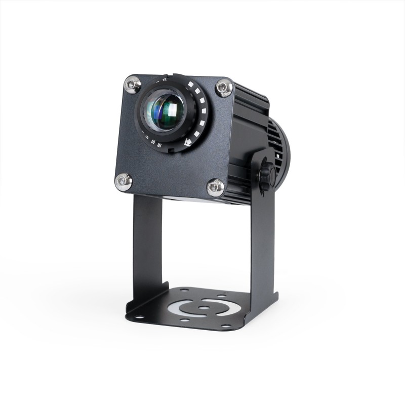 Projecteur de logo GOBO LED fixe 100W - extérieur - 4 lentilles - Optique 18° - IP65 front view, gobo logo projector running content