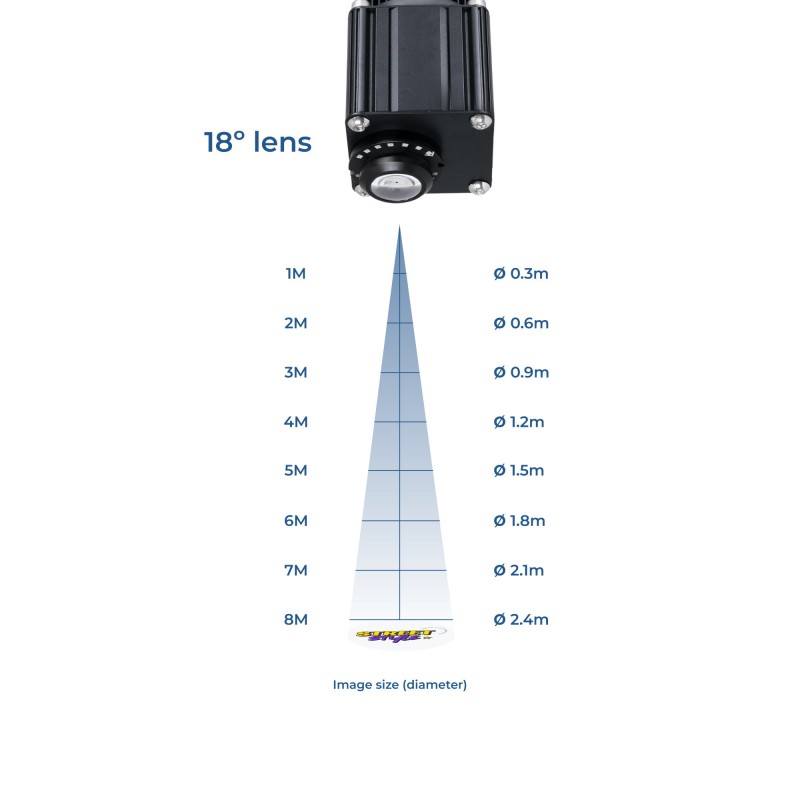 Projecteur de logo GOBO LED fixe 100W - extérieur - 4 lentilles - Optique 18° - IP65 deployed in a professional B2B setup (gobo logo projector)