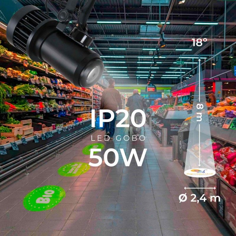 Rear side of the Projecteur de logo GOBO LED rotatif 50W - intérieur - Optique 18° - IP20: rigging, power supply and receiving card