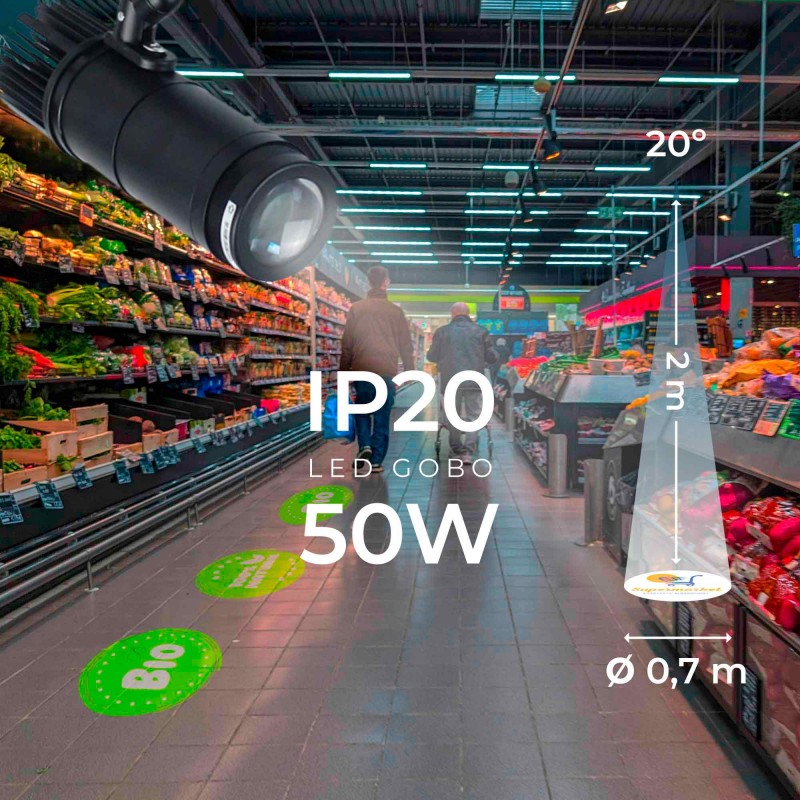Rear side of the Projecteur de logos LED GOBO 50W fixe pour intérieur - Optique 20° - IP20: rigging, power supply and receiving card