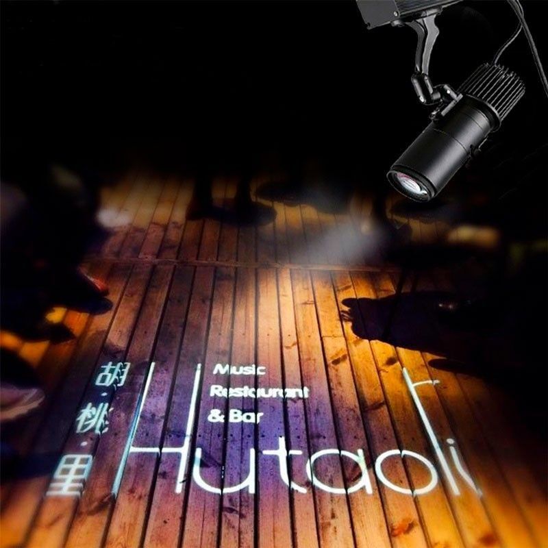 Projecteur LED GOBO 30W fixe - Intérieur - Optique 20° - IP20 front view, gobo logo projector running content